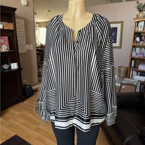 INC International Concepts black & white long sleeve blouse-size XL